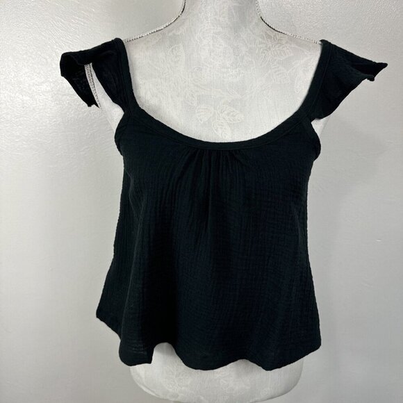 Marine Layer Women's S Jude Cropped Flutter Sleeve Tank Black Gauze NWT - Picture 3 of 15